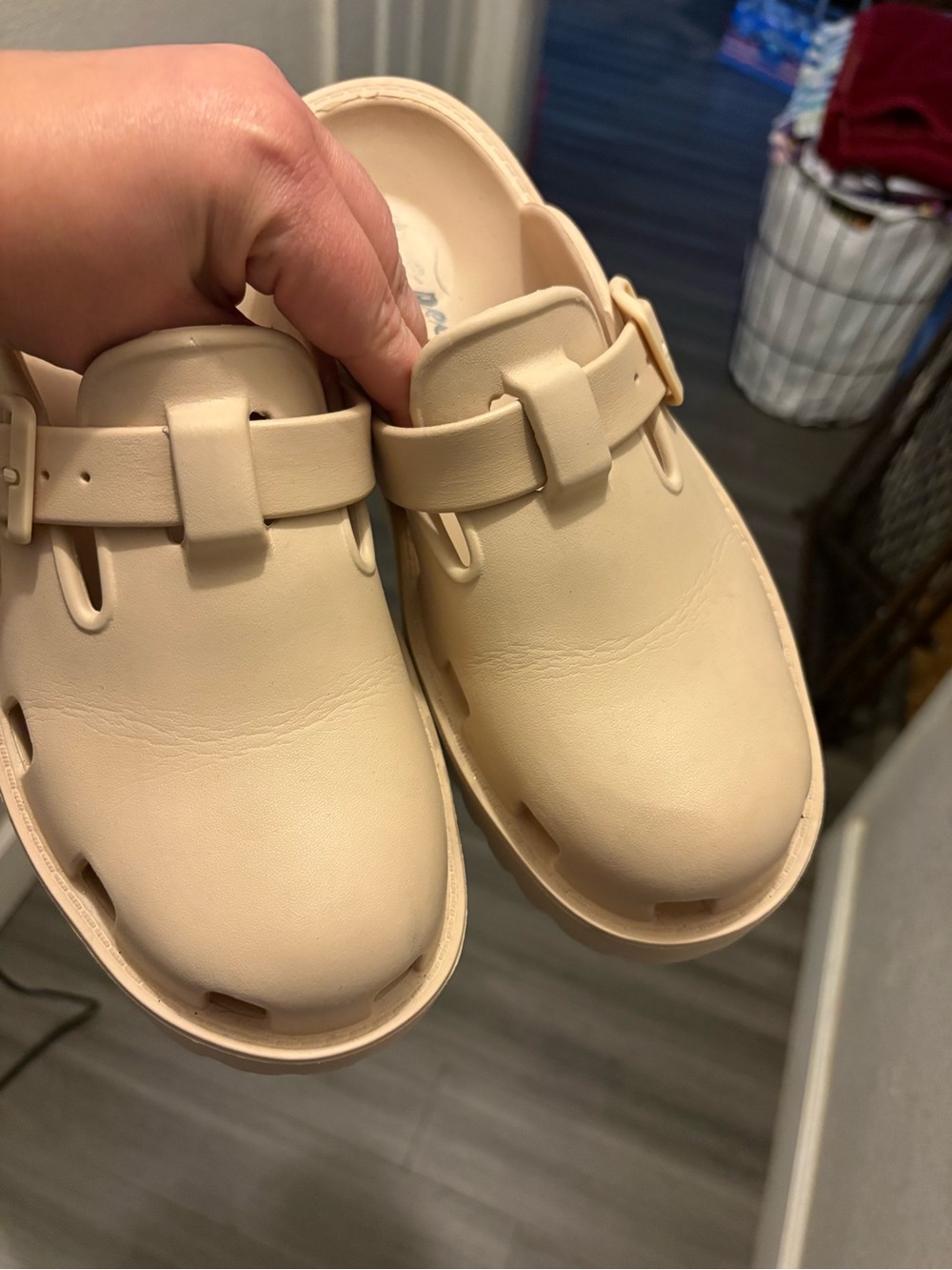 Free People Karlie Beige Slip-On Buckle Clogs - Picture 2 of 4